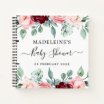 Floral Burgundy Pink Elegant Baby Shower Guestbook Notebook at Zazzle