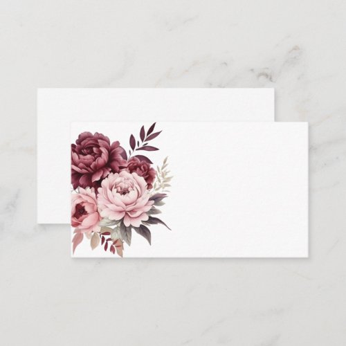 Floral Burgundy Pink Watercolor Peony Wedding Place Card