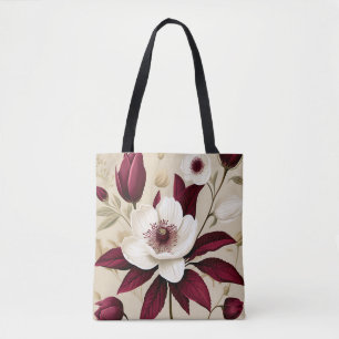 Floral Burgundy Plant Botanical Tote Bag