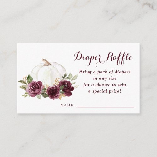 Floral Burgundy Pumpkin Baby Shower Diaper Raffle Enclosure Card