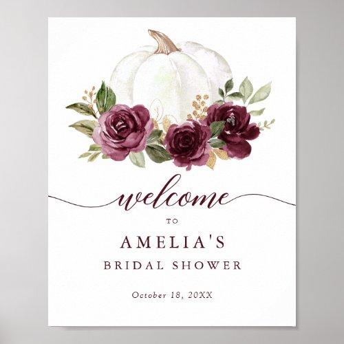 Floral Burgundy Pumpkin Bridal Shower Welcome Sign