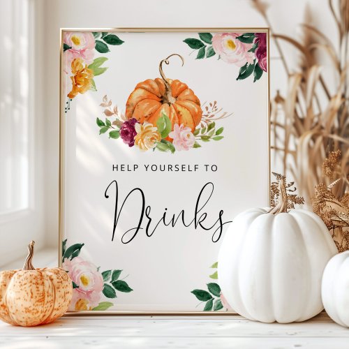 Floral burgundy pumpkin Drinks Poster