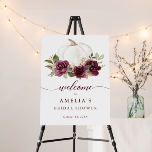 Floral Burgundy Pumpkin Fall Bridal Shower Welcome Foam Board