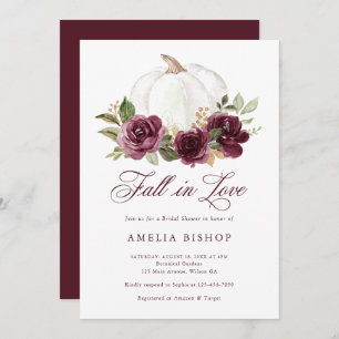 Floral Burgundy Pumpkin Fall in Love Bridal Shower Invitation
