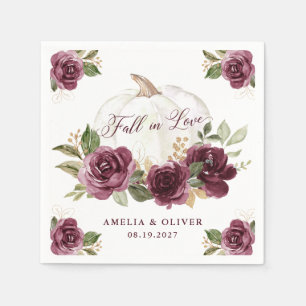 Floral Burgundy Pumpkin Fall in Love Wedding Napkins