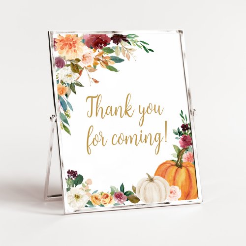 Floral Burgundy Pumpkin Thank you for Coming Poster