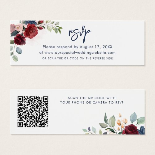 Floral Burgundy QR Code Script Wedding RSVP Card
