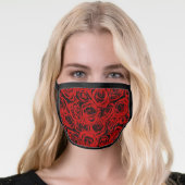 Floral Burgundy Red and Black Rose Flowers Pattern Face Mask (Worn Her)