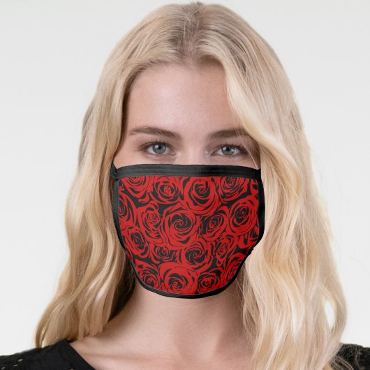 Floral Burgundy Red and Black Rose Flowers Pattern Face Mask (Worn Her)