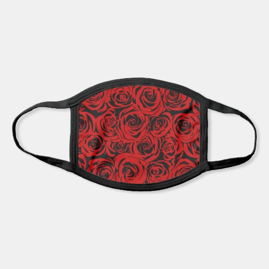 Floral Burgundy Red and Black Rose Flowers Pattern Face Mask (Front)