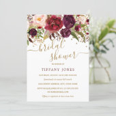 Floral Burgundy Red Gold Confetti Bridal Shower Invitation (Standing Front)
