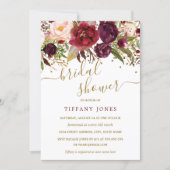 Floral Burgundy Red Gold Confetti Bridal Shower Invitation (Front)