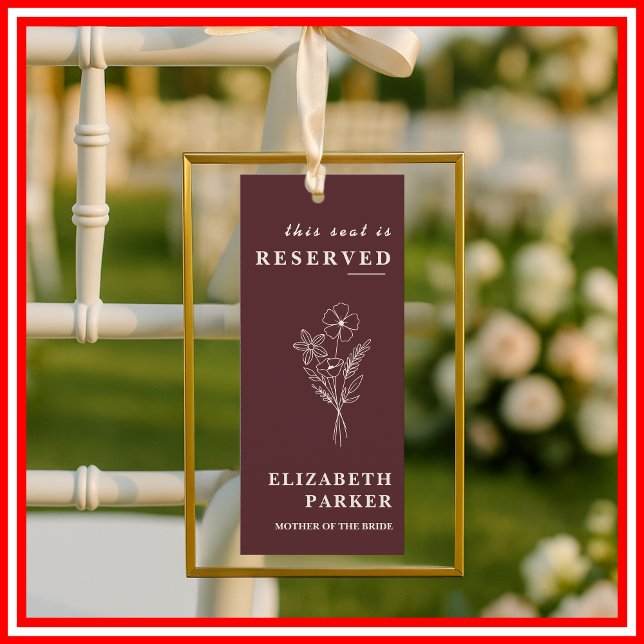 Floral Burgundy Reserved Seating Wedding Tag Invitation (Creator Uploaded)