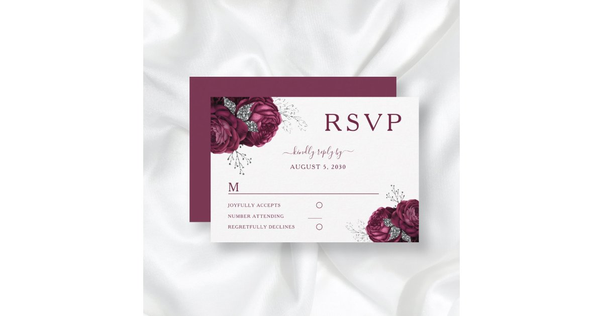 Floral Burgundy Roses Elegant Wedding RSVP Card | Zazzle