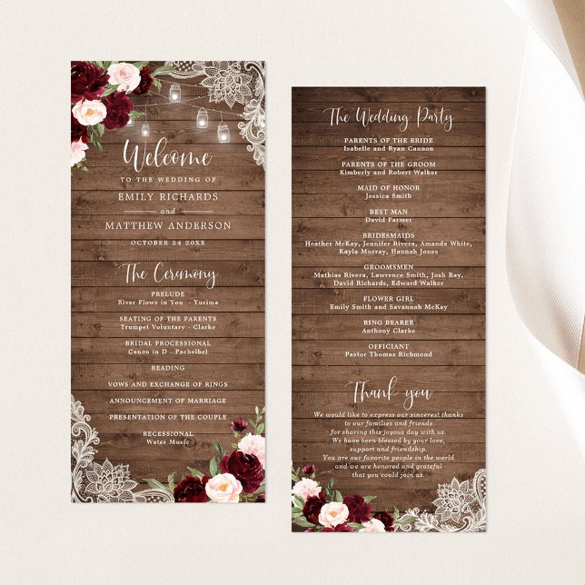 Floral Burgundy Rustic Wood Lace String Lights  Program (Creator Uploaded)