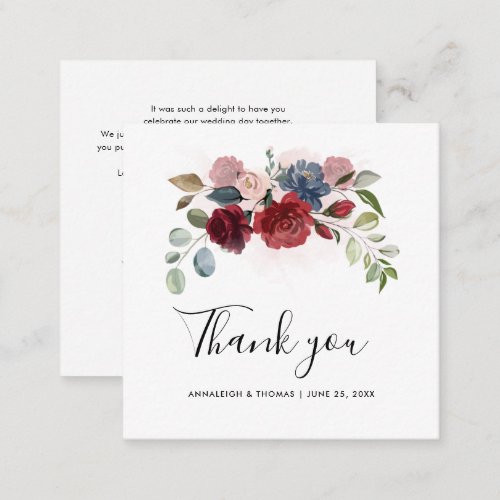Floral Burgundy Script Elegant Wedding Thank You Note Card