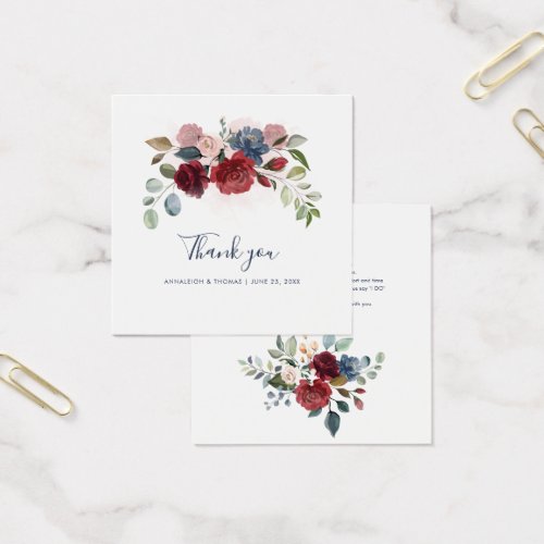 Floral Burgundy Script Wedding Thank You Card