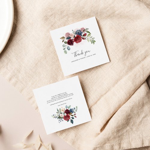 Floral Burgundy Script Wedding Thank You Note Card