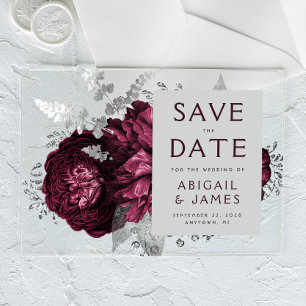 Floral Burgundy Silver Wedding Save the Date