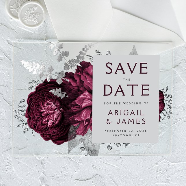 Floral Burgundy Silver Wedding Save the Date (Creator Uploaded)
