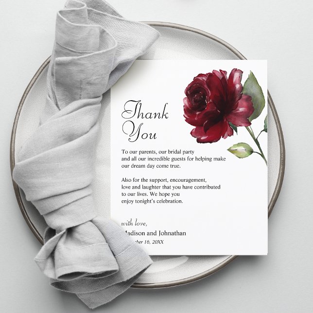 Floral Burgundy Thank You Wedding Reception Card (Floral Burgundy Thank You Wedding Reception Card)