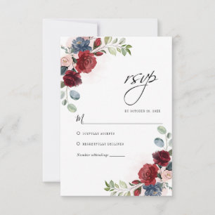 Floral Burgundy Watercolor Botanical Wedding RSVP Card