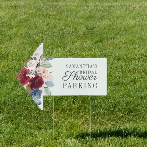 Floral Burgundy Watercolor Bridal Shower Parking Sign
