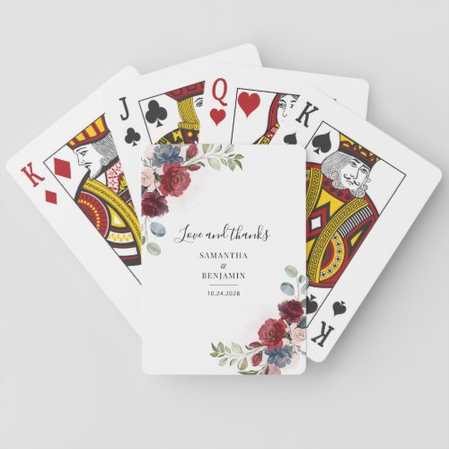 Floral Burgundy Watercolor Fall Wedding Favor Poker Cards