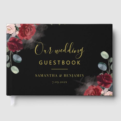 Floral Burgundy Watercolor Fall Wedding Gold Foil Foil Guest Book