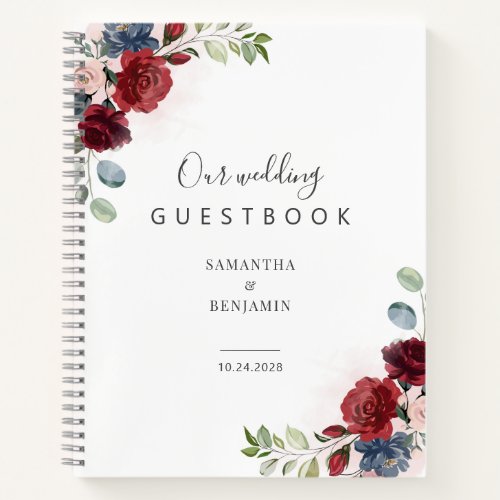 Floral Burgundy Watercolor Fall Wedding Guest Book