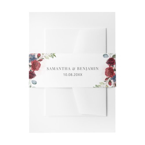 Floral Burgundy Watercolor Fall Wedding Invitation Belly Band