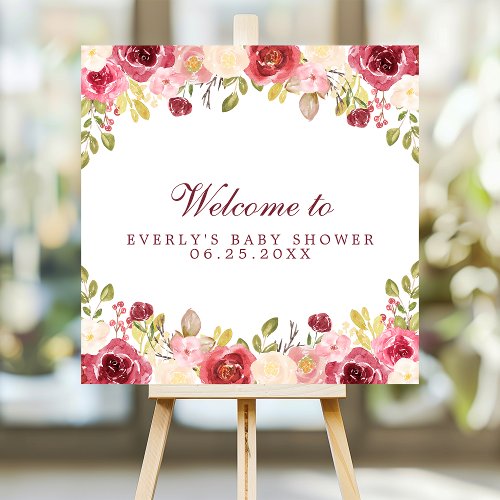 Floral Burgundy Watercolor Flowers Baby Shower Foam Board