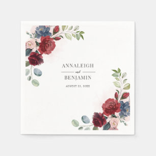 Floral Burgundy Watercolor Foliage Wedding Napkins
