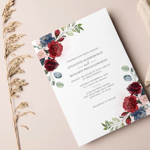 Floral Burgundy Watercolor Greenery Wedding Invitation
