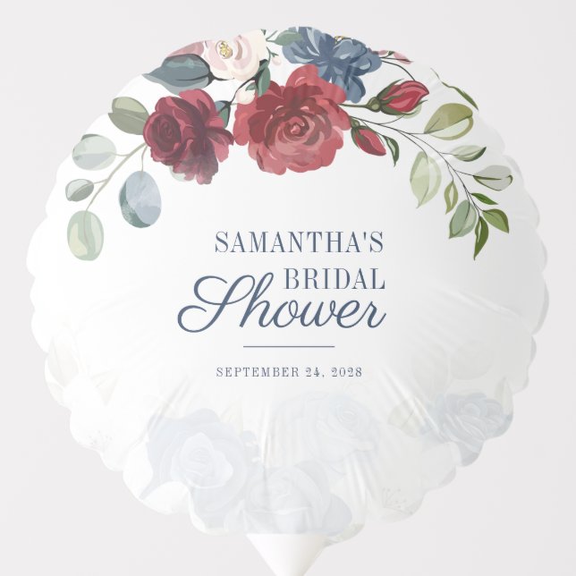 Floral Burgundy Watercolor Script Bridal Shower Balloon (Front)