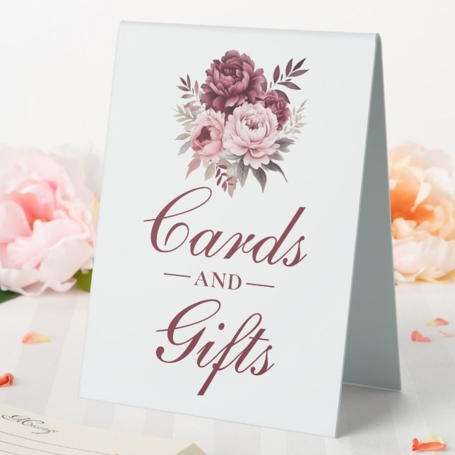 Floral Burgundy Watercolor Wedding Cards Gifts Table Tent (In SItu (Wedding))