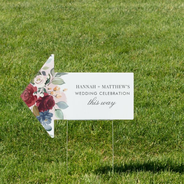 Floral Burgundy Watercolor Wedding Celebration Sign (Insitu)