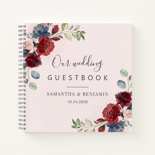 Floral Burgundy Watercolor Wedding Guest Book