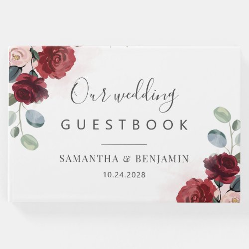 Floral Burgundy Watercolor Wedding Guest Book