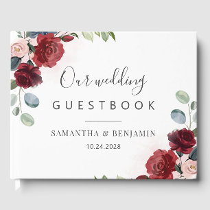 Floral Burgundy Watercolor Wedding Guest Book