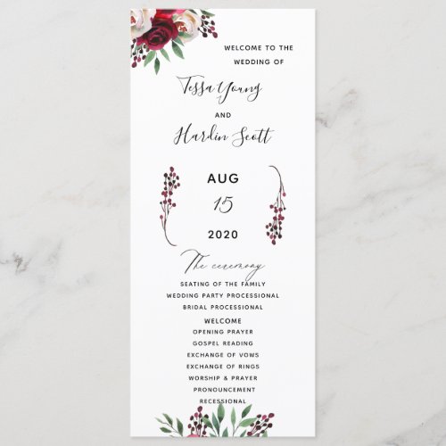 Floral Burgundy Wedding Flat Program