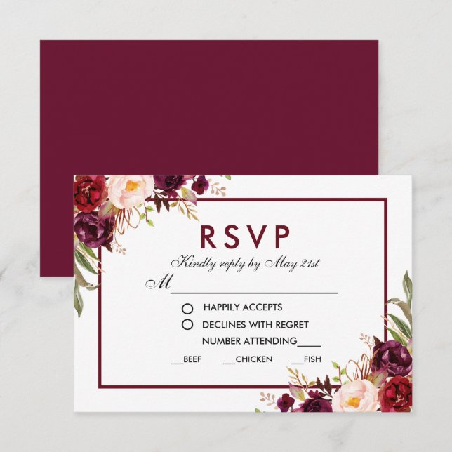 Floral Burgundy Wedding Meal RSVP BG (Front/Back)