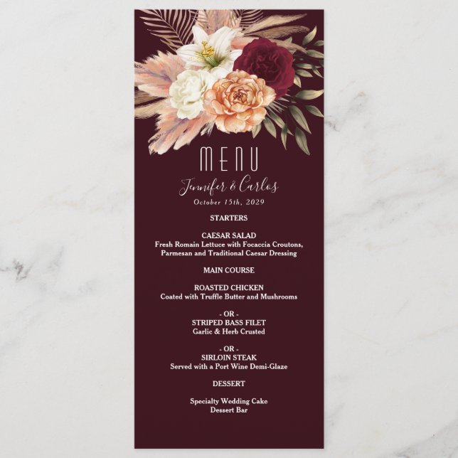 Floral Burgundy Wedding Menu (Front)
