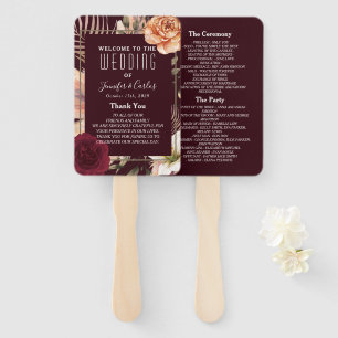 Floral Burgundy Wedding Program Hand Fan