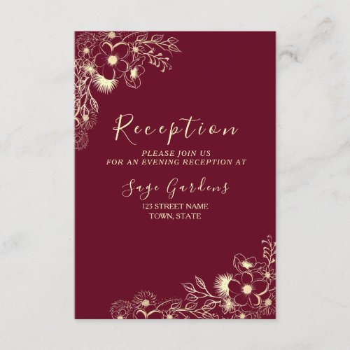 Floral Burgundy Wedding Reception Enclosure Card