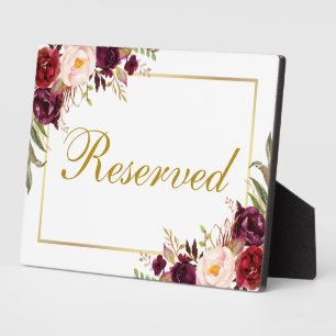 Floral Burgundy Wedding Reserved 5x7 Table Plaque