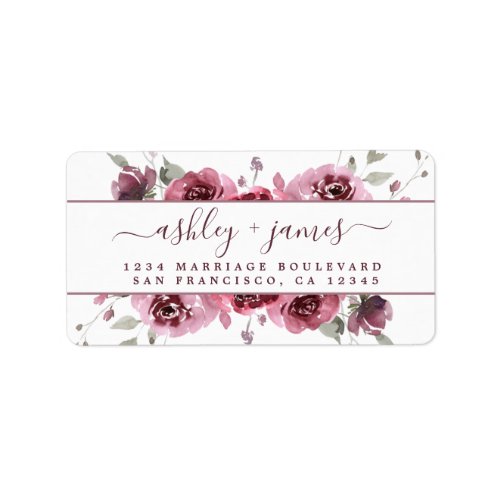 Floral Burgundy Wedding Return Address Label