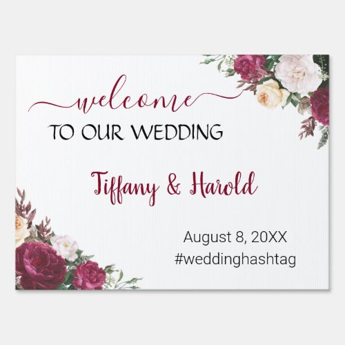 Floral Burgundy Wedding Welcome Sign