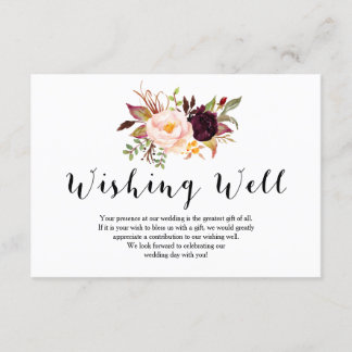 Floral Burgundy Wedding Wishing Well Card