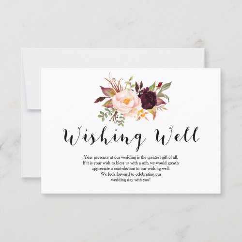 Floral Burgundy Wedding Wishing Well Card